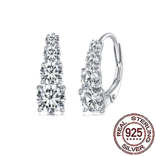 QooLady 925 Sterling Silver Dazzling Round Cubic Zirconia Elegant Hoop Earrings for Women Wedding Engagement Fine Jewelry SE098