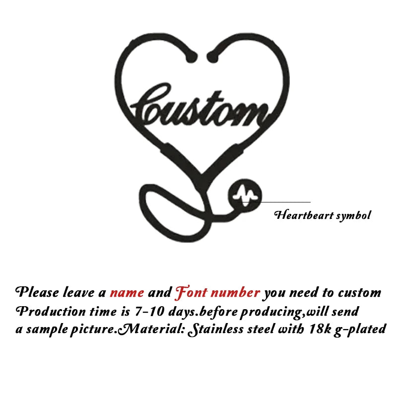 Customized Name Brooch Stethoscope Pin Doctor Nurse Name Stainless Steel Jewelry Fashion Gift For Men Women Daily Accessori
