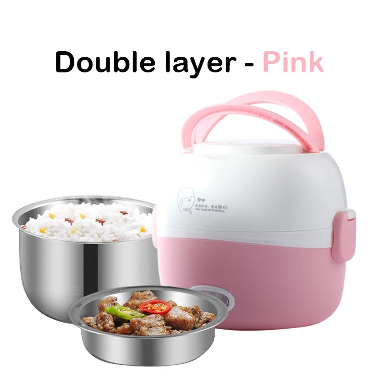 DMWD MINI Rice Cooker Thermal Heating Electric Lunch Box 1/2 Layers Portable Food Steamer Cooking Container Meal Lunchbox Warmer