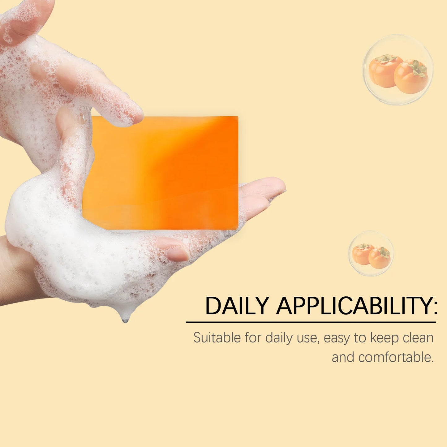 OceAura Persimmon Soap Bar for Body Odor Control Deodorant Professional Skin Cleaning Goat Milk Body Wash Persimmon Shower Gel