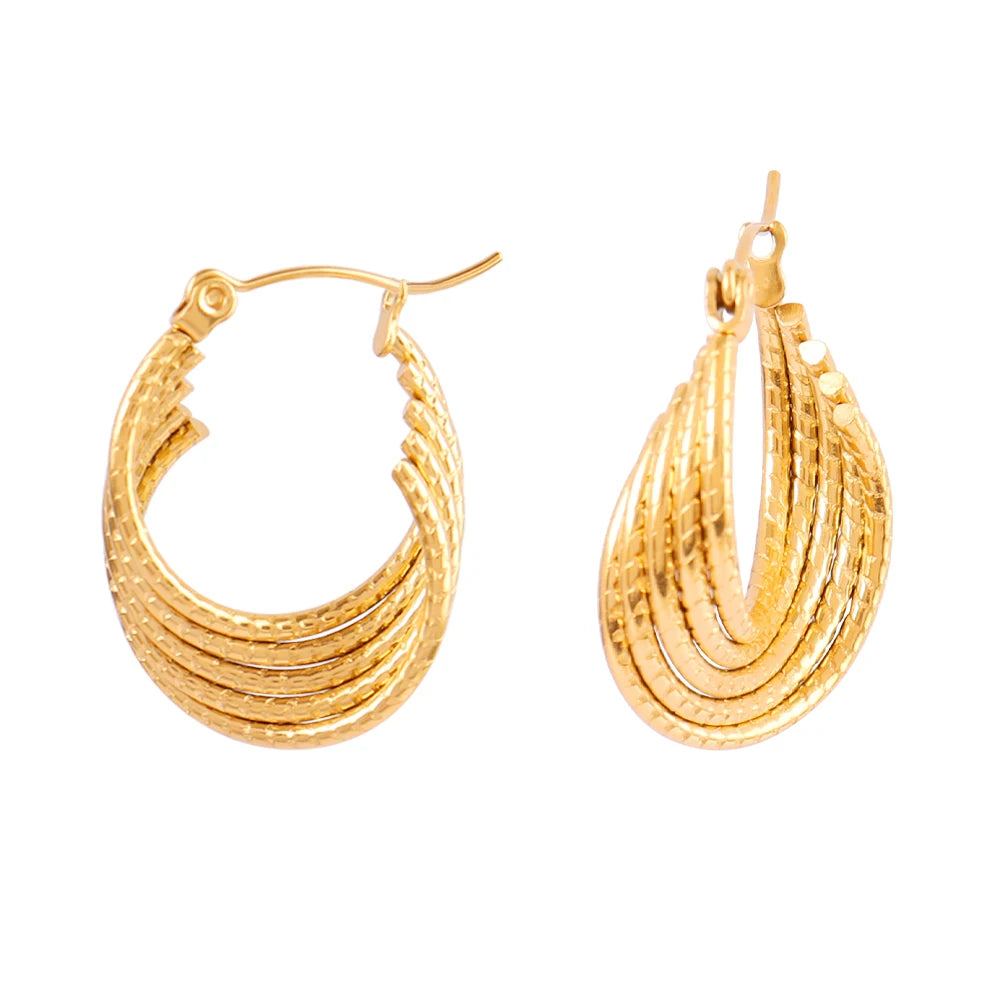 316L Stainless Steel Hoop Huggies Earrings For Women Exaggerated Texture Studs Earrings Girl Geometric Daily Jewelry Gifts
