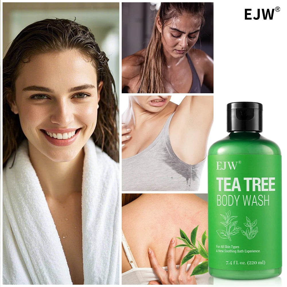 EJW Tea Tree Body Wash Odor-Control Shower Gel Back Acne Removal Long Lasting Moisturizing Skin Barrier Balancing Body Cleanser.