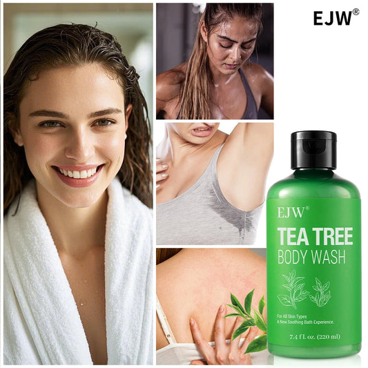 EJW Tea Tree Body Wash Odor-Control Shower Gel Back Acne Removal Long Lasting Moisturizing Skin Barrier Balancing Body Cleanser.