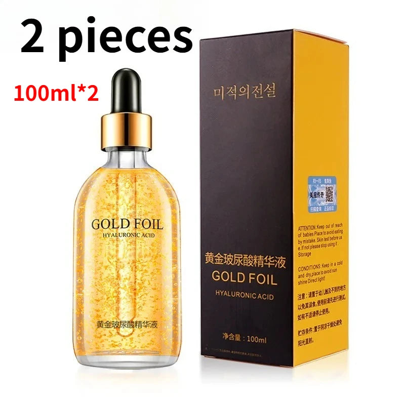 2 Pieces Ginseng Whitening Face Serum 100ml 24K Gold Anti Wrinkle Essence Hydrating Tightening Fade Fine Line Brighten Dull Skin