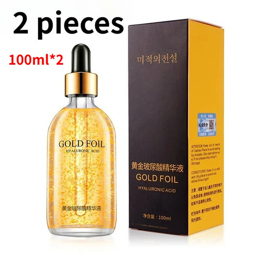 2 Pieces Ginseng Whitening Face Serum 100ml 24K Gold Anti Wrinkle Essence Hydrating Tightening Fade Fine Line Brighten Dull Skin