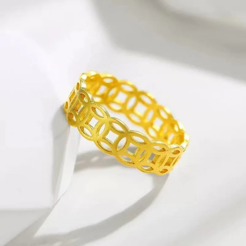 Sparkling Copper Coin Ring 18k Gold Ring for Woman High-quality Luxury AU750 Ring Party Banquet Fine Jewelry 18K No Demolding
