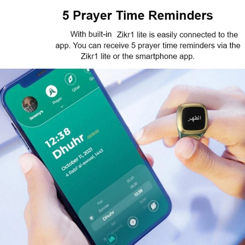 Y55C ibla Zikr 1 Lite for Smart Ring for Muslims Tally Tasbeeh Counter, Button 4 Prayer for Time Reminder BLE 5.1 Versi