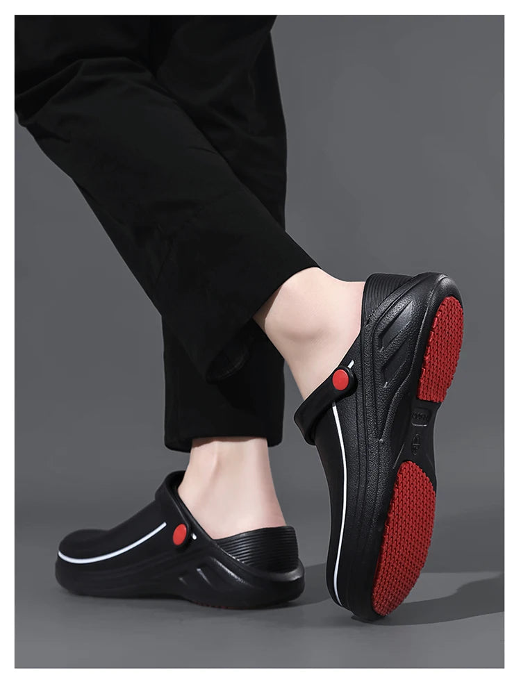 Men's Non-Slip, Waterproof, Oil-Proof Chef's Shoes, Soft-Soled, Lightweight, Wear-Resistant Work Shoes, Kitchen Shoes, Hotel Kitchen Toe-Toe Slippers