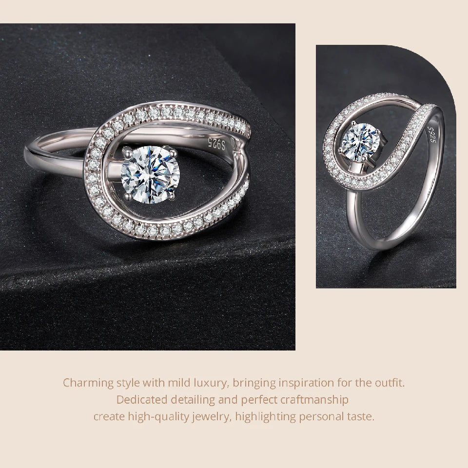 WOSTU Circle Swirl Moissanite Wedding Ring for Women 925 Sterling Silver Diamond Cut Engagement Ring Girl Party Anniversary Gift