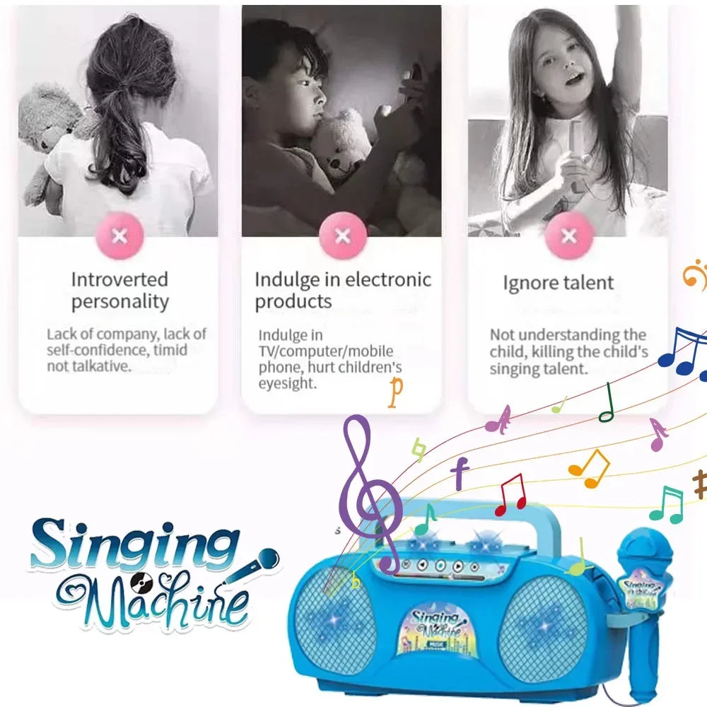 Singing Microphone Machine Kids Portable Karaoke Music Instrument With Lights Connect Phone Toys For Girl Boy Educational Gifts