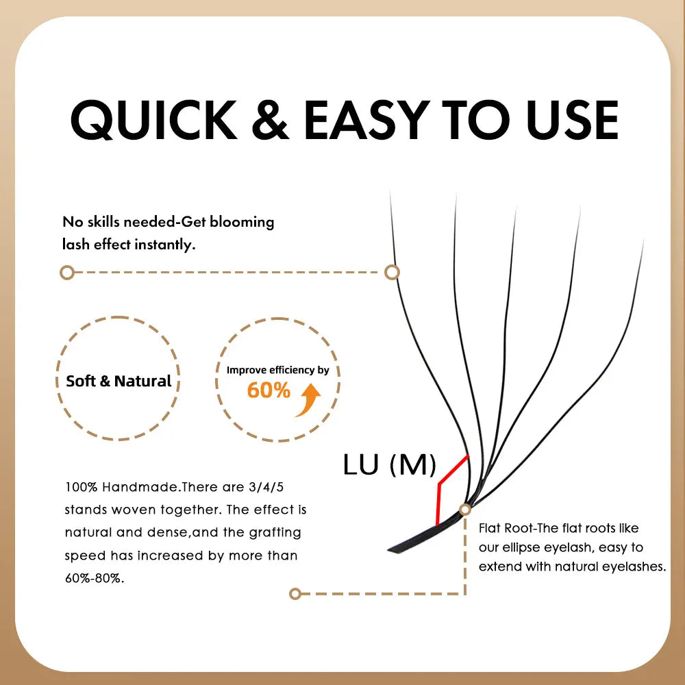 MASSCAKU L/LU(M) Curl YY 3D 4D 5D W Shape Eyelash Extension Hand Woven Soft Light Natural Lashes Premade Volume Fan Eyelashes