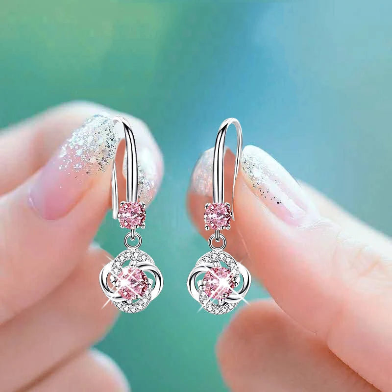 Silver 925 Jewelry Earrings Sapphire Siver Korean Ear Jewelry White/Blue/Pink Color Party Dating Gift Earrings Wholesale