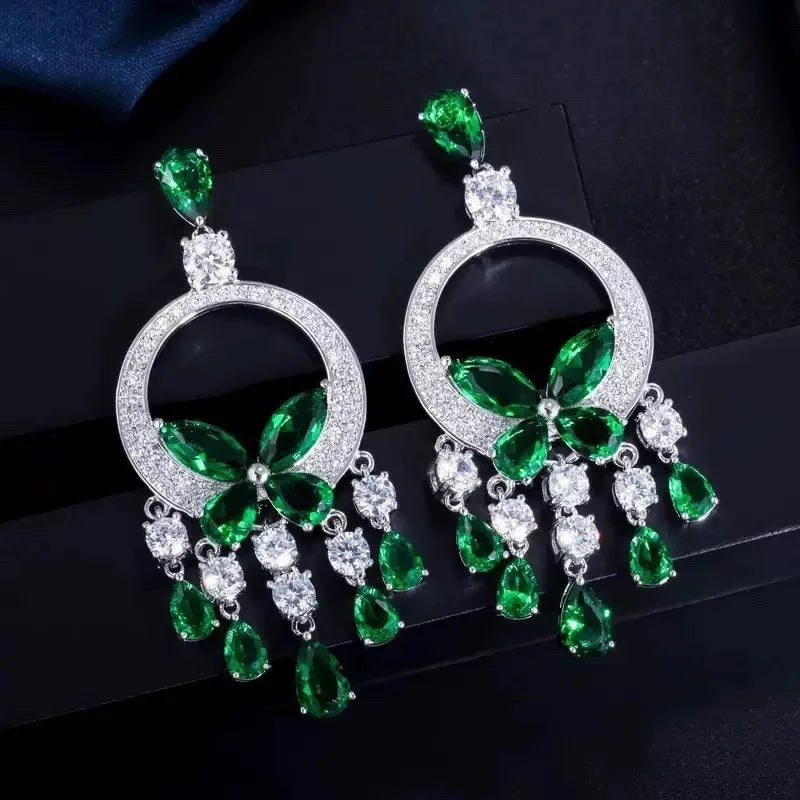 Creative Round Butterfly Earrings for Women Sparkling Rhinestone Water Drop Tassel Earring Elegant Fashion Jewelry Dress Gift C1