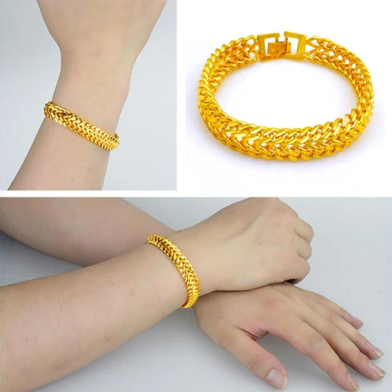 18 K Gold Color Widened Watch Chain Bracelet for Men Dad Father Not Fade Design Bracelet Wedding Engagement Jewelry Gifts