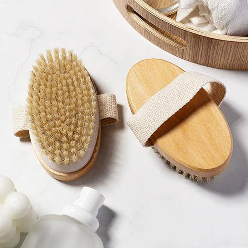 Home Dry Wet Back Shower Brushes Exfoliating Bathing Brush Natural Bristle Brush Soft Wet Dry Skin Body SPA Brush Bath Massager