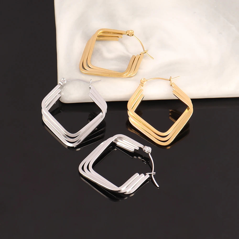 316L Stainless Steel Hoop Huggies Earrings For Women Exaggerated Texture Studs Earrings Girl Geometric Daily Jewelry Gifts