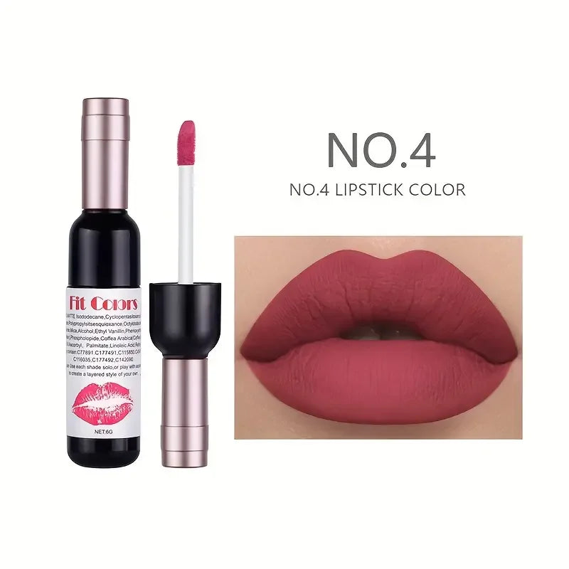 Red Wine Bottle Design Makeup Lip Gloss,Velvet Matte Lip Gloss Liquid Lipstick, High Colour Development,for Natural Lip Makeup