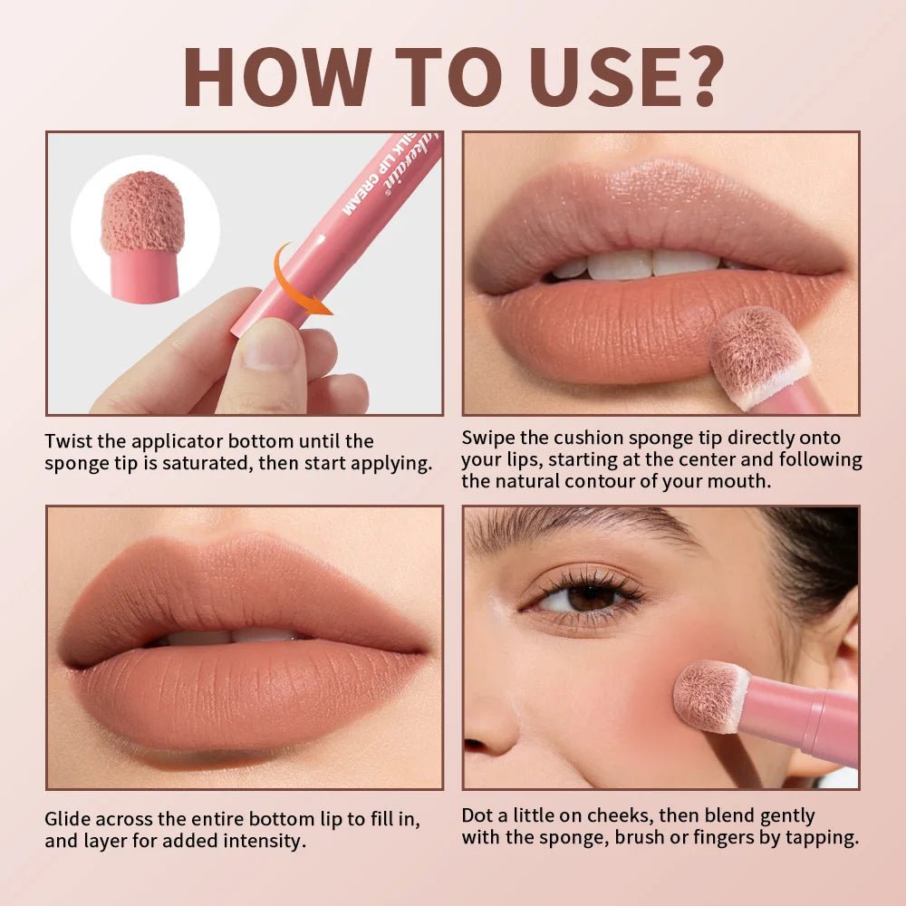Cushion Silk Lip Cream Long Lasting Wear Waterproof Non Transfer Formula Matte Velvety Finish Lip Glaze Natural Cosmetics
