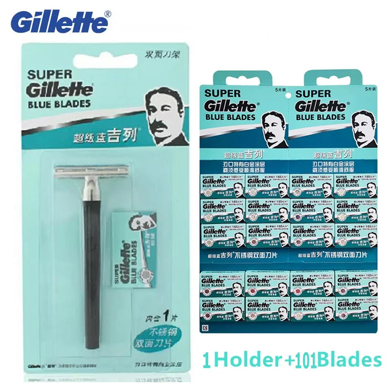 Gillette Super Blue Razor Men's Safety Manual Shaver Stainless Steel Blades Face Beard Hair Removal Classical Shaving Machine