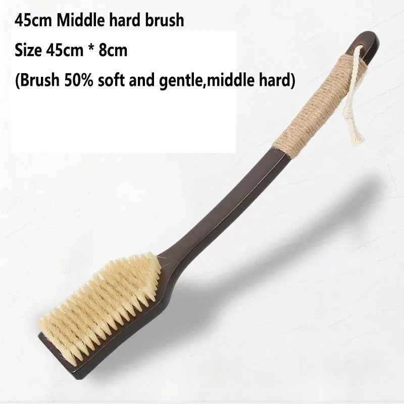 Extra Long Body Hard Brush with Wooden Handle for Bathing, Soft Bath Brush for Scrubbing Mud, Drying Brush for Scrubbing Back