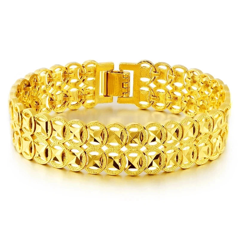 18 K Gold Color Widened Watch Chain Bracelet for Men Dad Father Not Fade Design Bracelet Wedding Engagement Jewelry Gifts