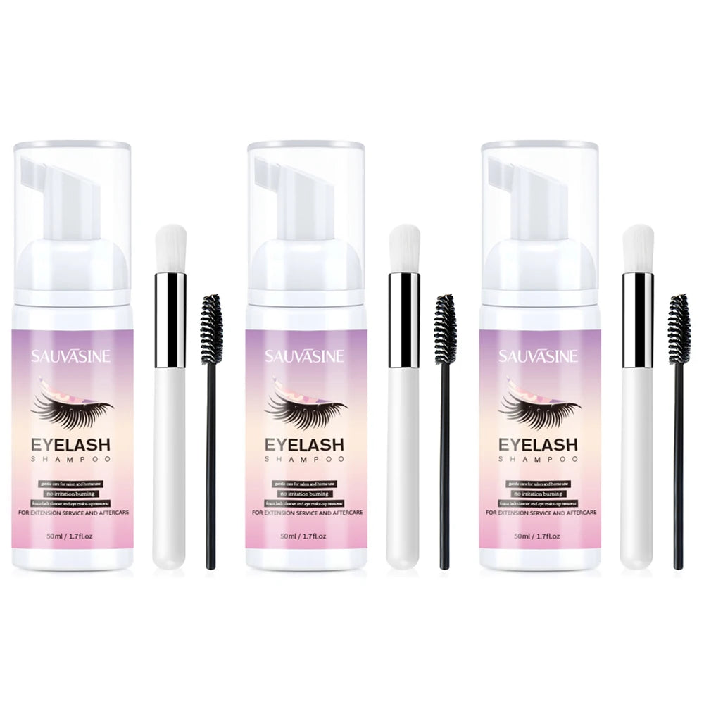 50ML Eyelash Extension Cleanser Shampoo Kit Mousse Fast Makeup Glue Removal Foam Set For Women Deeply Cleaning With Brush