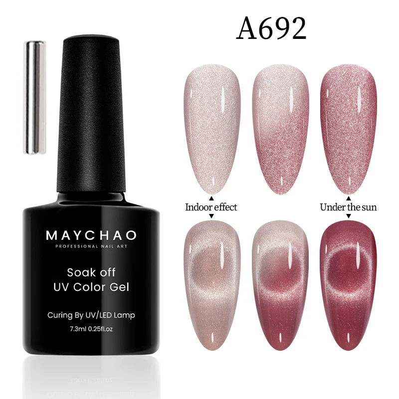MAYCHAO 12ML Cat Eye Gel Nail Glitter With Magnet Soak off UV Holographic Magnetic Rainbow Gel Polish for Nail Art DIY Manicure