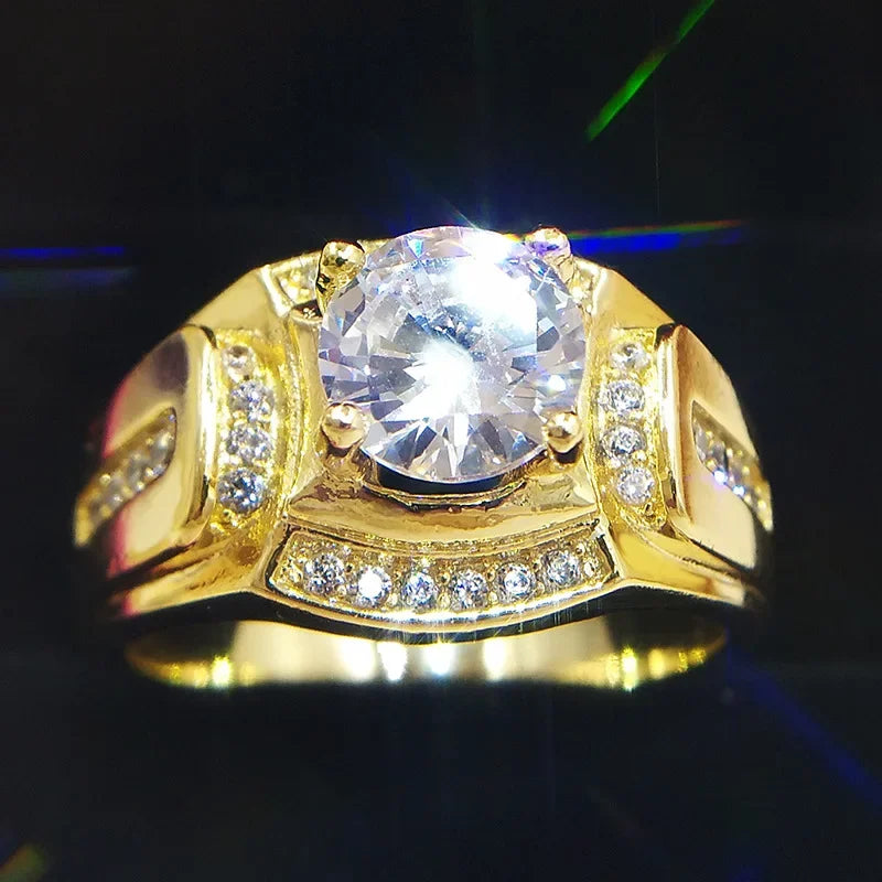 Gold Color Wedding Male Rings for Men Jewelry Crystal Ring Cubic Zirconia party Anillos Jewellery Sale New Year Gifts size 6-12