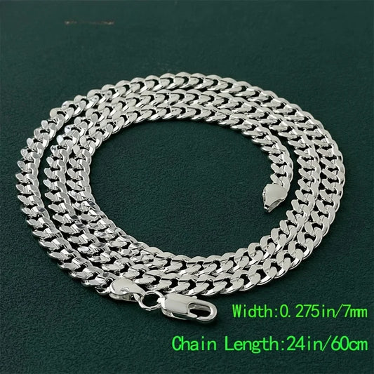 High-Quality 925 Sterling Silver Special 7mm Cuban Chain Necklace For Women Men Concave Sideways Wedding Designer Jewelry Party