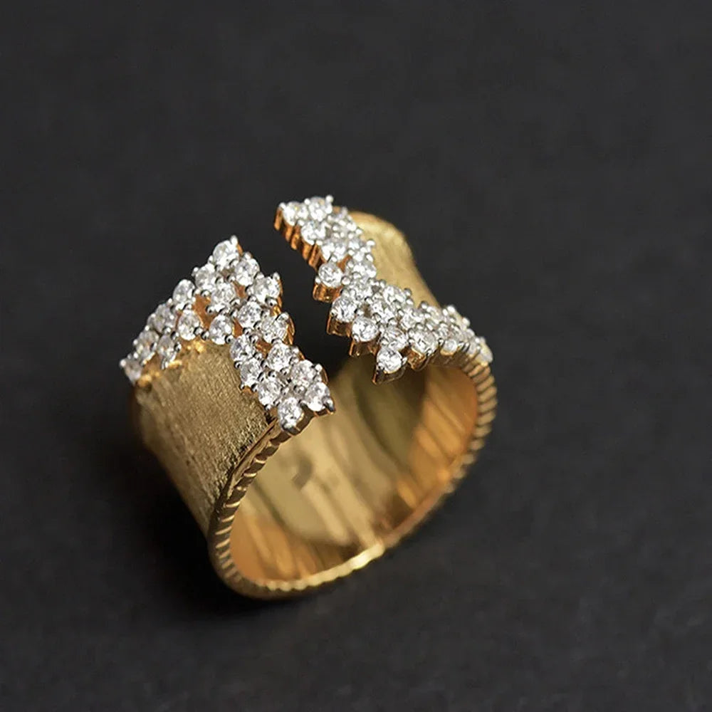 2026 New Fashion Women's Finger Ring with CZ Stone Wiredrawing Effect Gold Color Wide Rings Luxury Female Jewelry Party