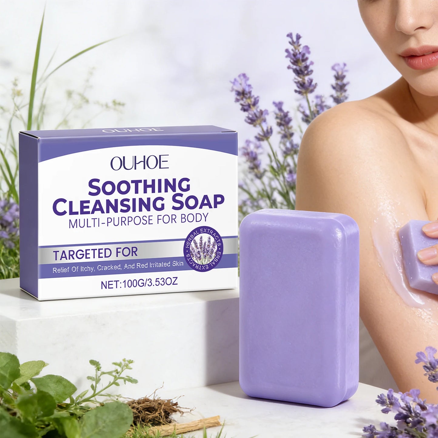 Lavender Cleaning Soap Oil Control and Itching Relief Long-Lasting Daily Soothing Hydration Bath Soap Body Odor Removal Care