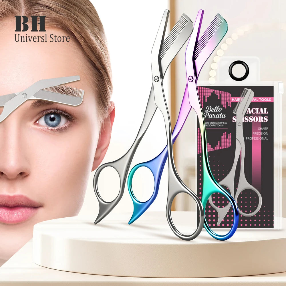 1Pcs Eyebrow Trimming Scissors with Combs Professional Eyebrow Trimmer Stainless Steel Grooming Eyebrow Shaping Scissors Tools