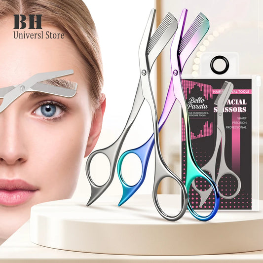 1Pcs Eyebrow Trimming Scissors with Combs Professional Eyebrow Trimmer Stainless Steel Grooming Eyebrow Shaping Scissors Tools