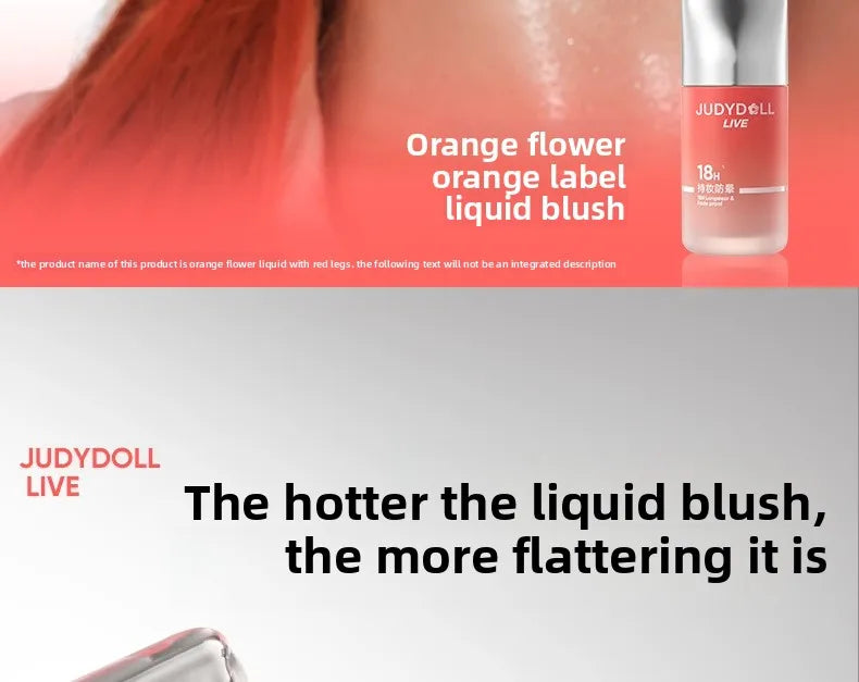 Judydoll Natural Flushed Liquid Blush - Brightening Glow Cheek Tint for Radiant Blurring Effect