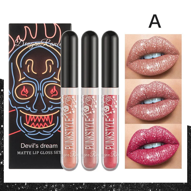 Long-Lasting Matte Lip Glaze Glitter Non-Fading Non-Stick Cup Metal Shiny Valentine's Day Gift Lip Gloss