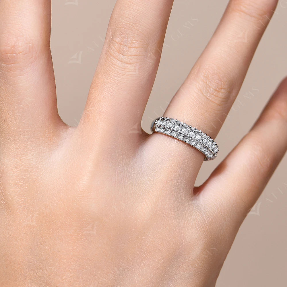 ATTAGEMS Full Lab Moissanite Diamond Rings for Women Half Wedding Band Sparkling S925 Silver Engagement Bride Fine Jewelry Gifts