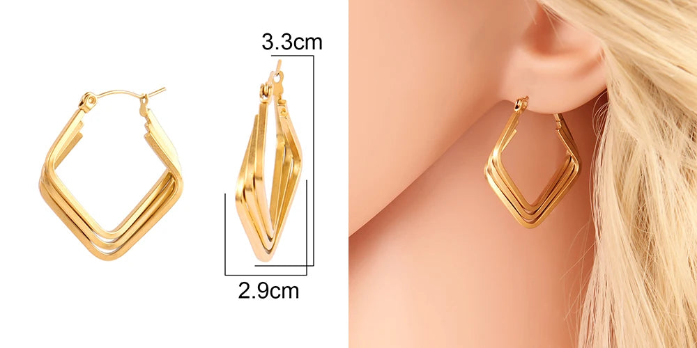 316L Stainless Steel Hoop Huggies Earrings For Women Exaggerated Texture Studs Earrings Girl Geometric Daily Jewelry Gifts