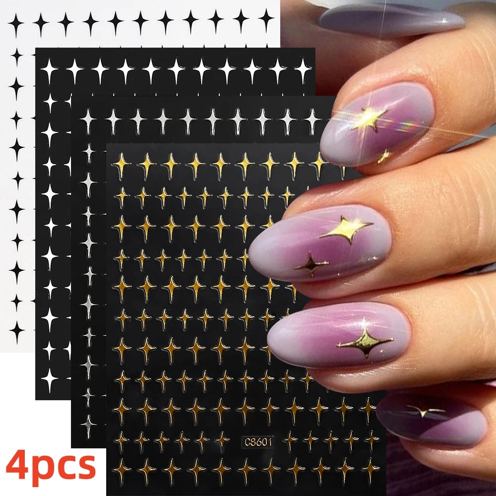 7pcs/Set Bronzing Gold/Silver Nail Art Sticker Sun Stars Moon Design Nail Decals 8*10CM Laser Bohemia Self-Adhesive Slider NLS