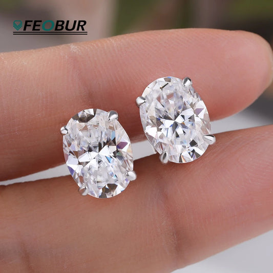 Certified 1-4CT Oval Moissanite Stud Earrings for Women 925 Sterling Silver Sparkling Gems Lab Diamond Ear Studs Wedding Jewelry
