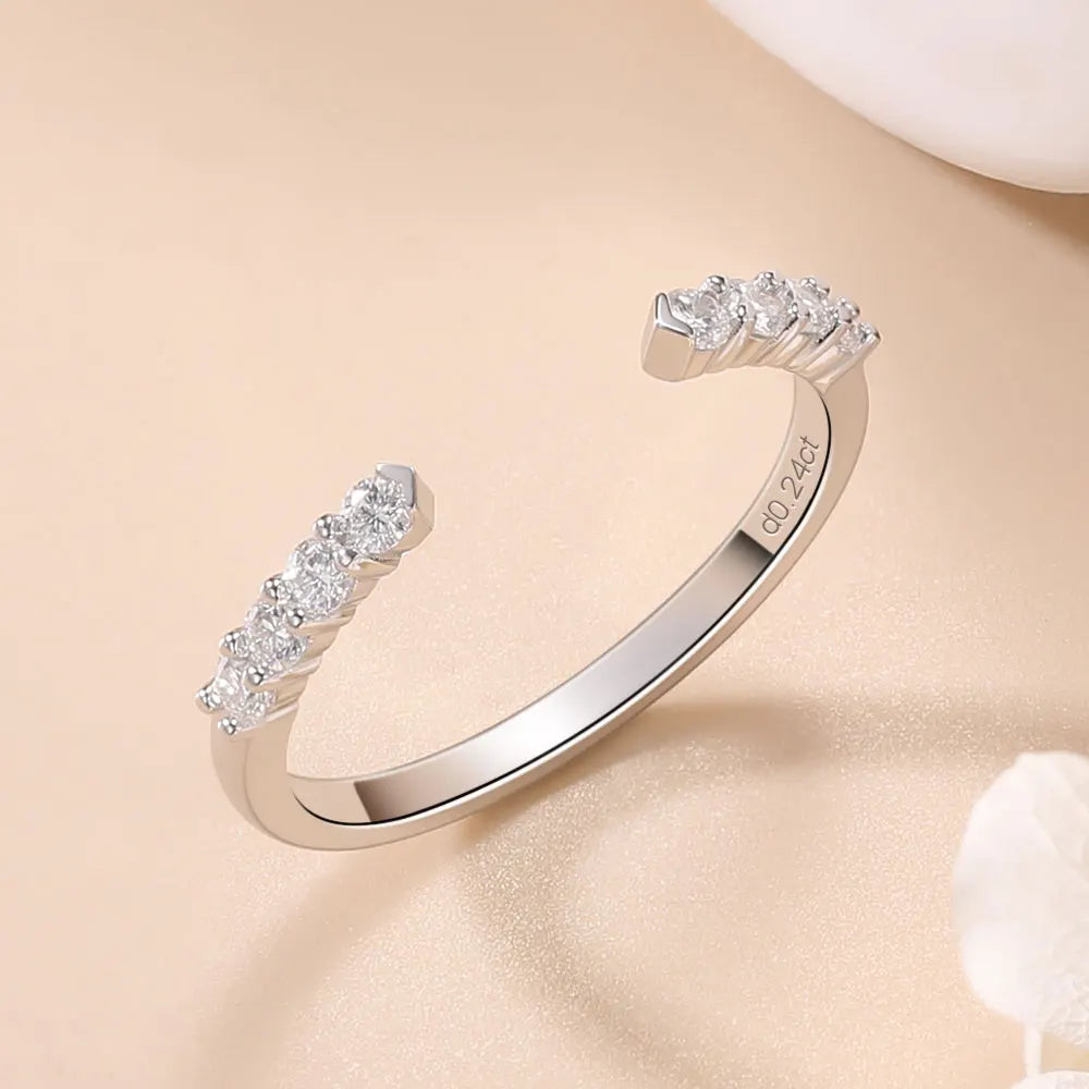 Pretty Beauty S925 Sterling Silver Moissanite Open Ring Wedding Band Gold Plated Trendy Jewelry Gifts for Women Birthday Party