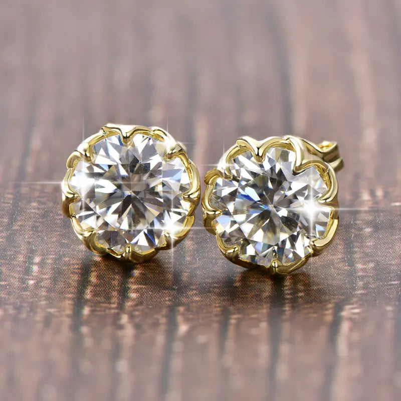 OXTAO 6mm/8mm Moissanite Flower Stud Earrings Female Jewelry 14K Gold Filled D Color Solitaire Diamond Piercing Earrings Gift