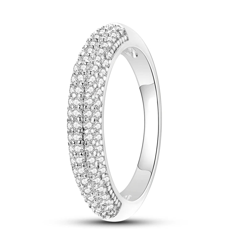 Original 925 Sterling Silver Sparkling Pave Ring For Women Girls Jewelry Birthday Anniversary Gifts