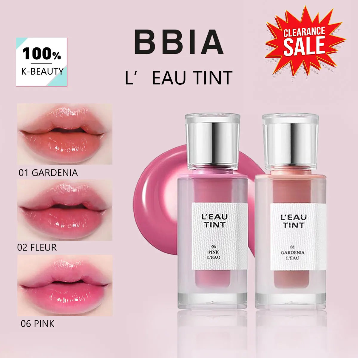 [ClearanceSale] BBIA L'EAU TINT,High-Shine Finish & Refreshing Texture,Non-Sticky & Natural Look,Korean Cosmetic,Korean Makeup