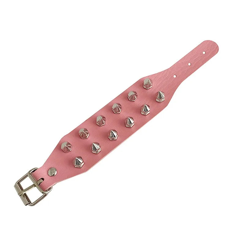 Gothic PU Leather Bracelet Two Row Cuspidal Spikes Rivet Stud Wide Cuff Punk Gothic Rock Unisex Wristbands Men Jewelry Gifts