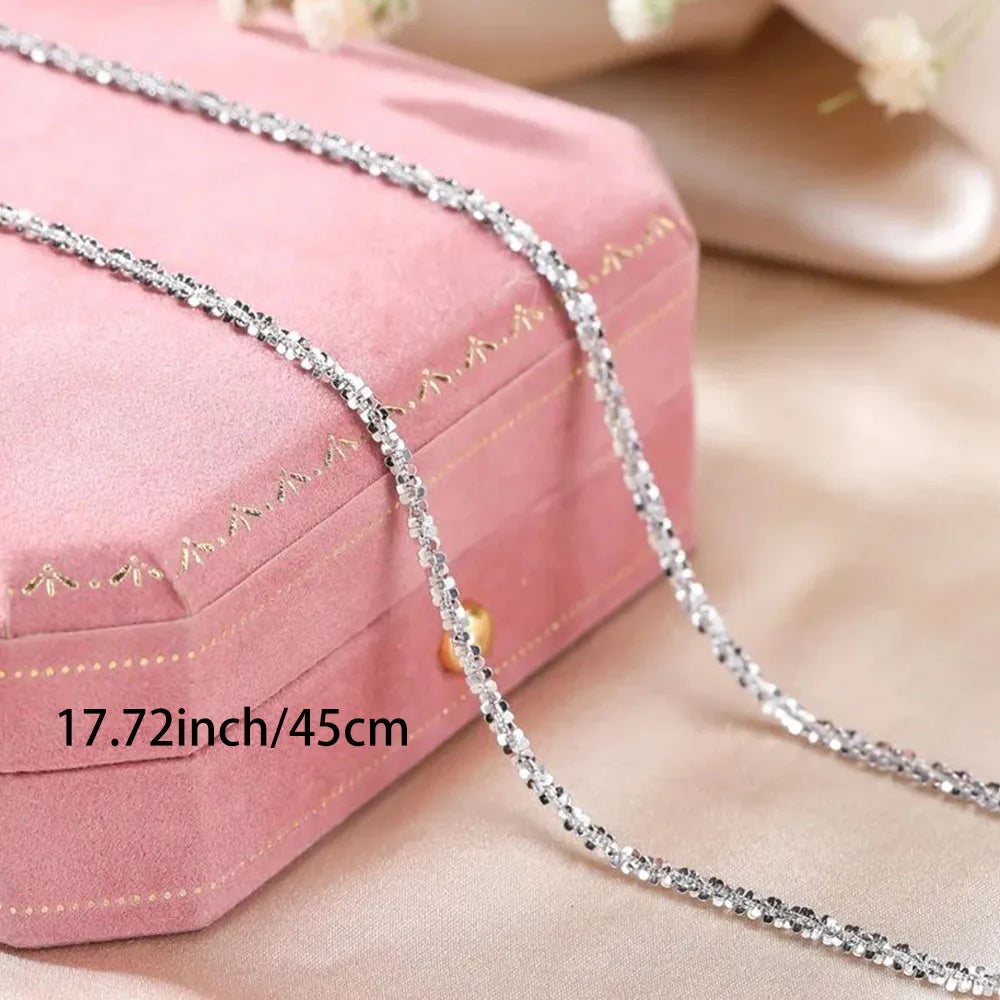 S925 Sterling Silver Necklace 2mm Sparkling Collarbone, Sweater Chain, High Charm Jewelry Gift Women