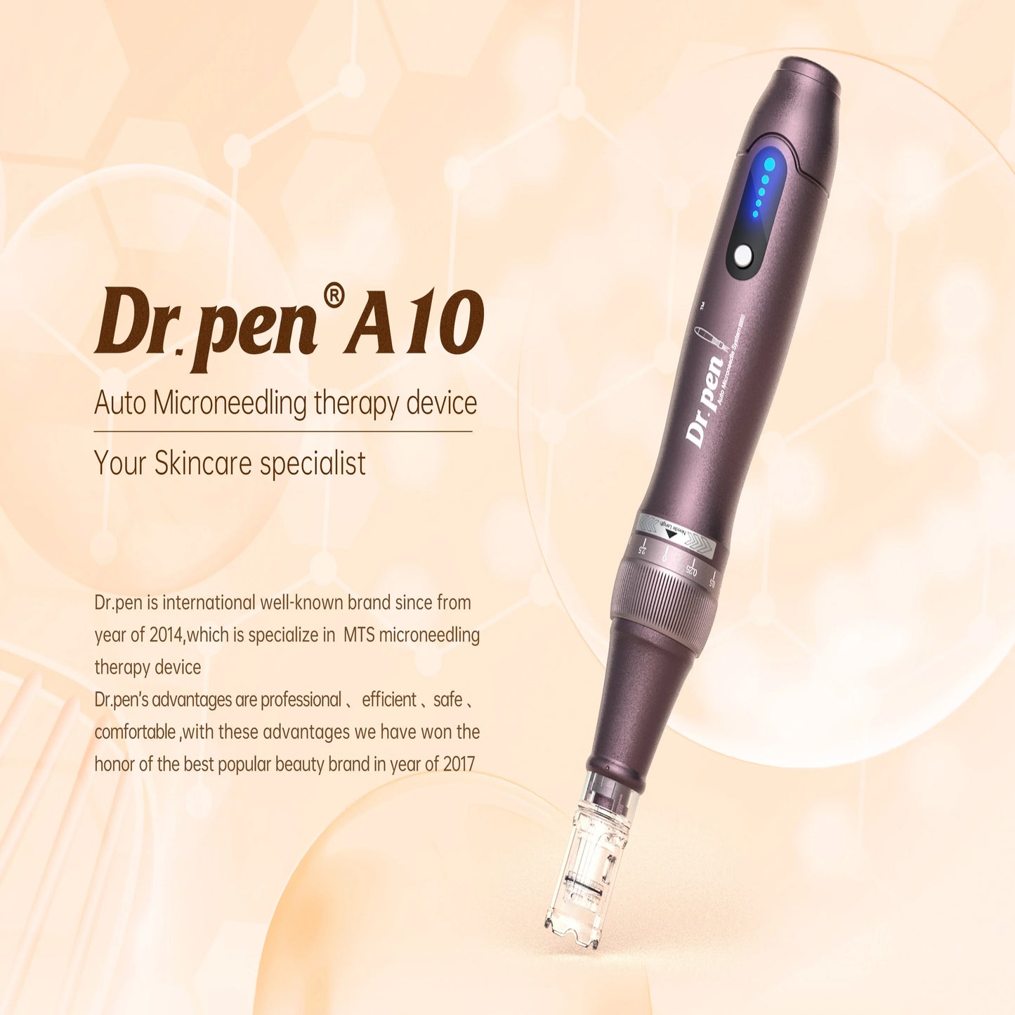 Original Dr. pen A10 Microneedling Pen 0.25mm 5 Speeds Type-C Charger 2 Cartridges Wave Needle Design