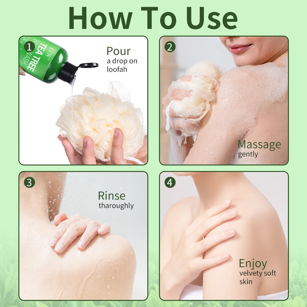 EJW Tea Tree Body Wash Odor-Control Shower Gel Back Acne Removal Long Lasting Moisturizing Skin Barrier Balancing Body Cleanser.