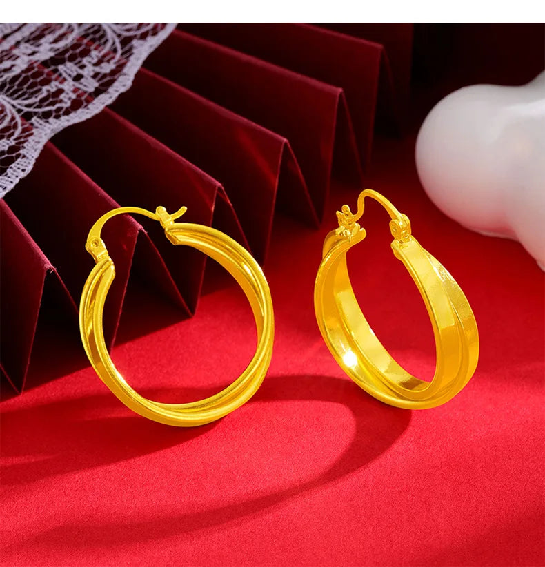 Stylish Double Hoop Earrings Women's 24K Gold AU999 - Minimalist double hoops, trendy, women's 24K gold style