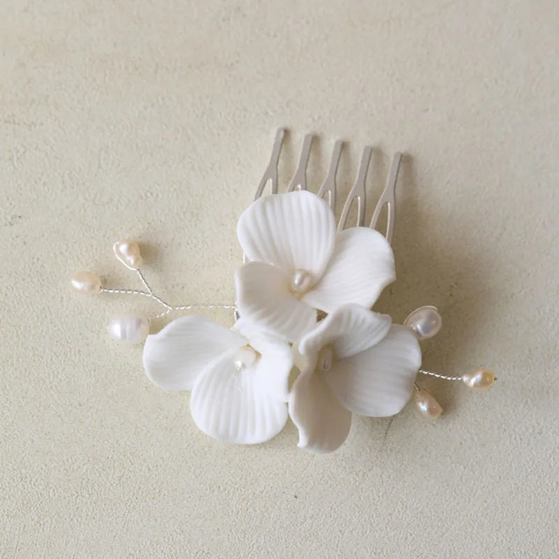 SLBRIDAL Handmade Luxury Rhinestones Freshwater Pearls Ceram Flower Bridal Tiara Wedding Bridesmaids Crown Women Hair Jewelry