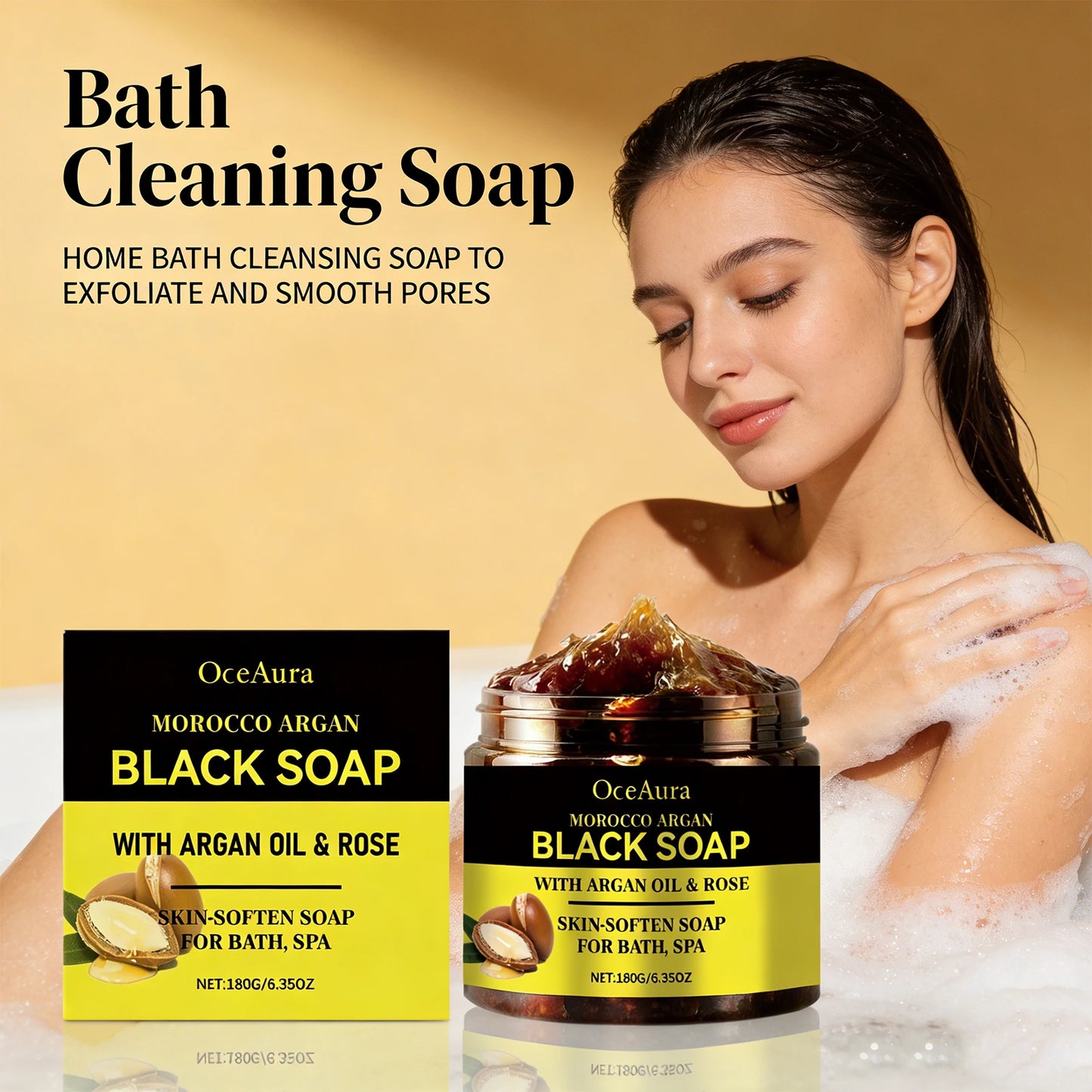 Morocco Argan Black Soap for Exfoliating Deep Cleaning Remove Dead Skin Body Scrub Purifying Moisturizing Brighten Skin Soap